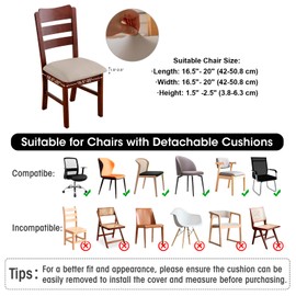 YUEANG Waterproof PU Leather Seat Covers for Dining Room Chairs Set of 2, Stretch Dining Chair Slipcovers, Kitchen Chair Seat Covers, Non-Slip & Washable (Khaki)