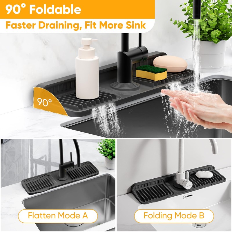 17.7'' Folding Faucet Mat for Kitchen Sink Splash Guard[7° Slope