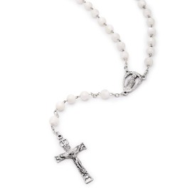 Mondo Cattolico Rosary Beads catholic for Women and Men from Vatican, Traditional Rosary with Mother of Pearl Beads, a Sacred Heart Centre Medal and Holy Spirit Crucifix