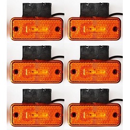 6x 12V orange amber 3 LEDs side marker lights rubber brackets for truck tipper lorry caravan camper van bus