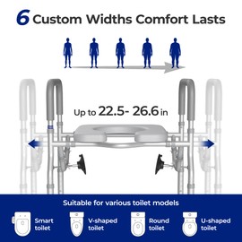 T1 Toilet Seat Riser for Seniors, Raised Toilet Seat with Handles with Adjustable Height Width, 400lb Elevated Commode Chair with Side Clamps, Handicap Toilet Seat for Elderly