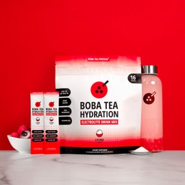 Boba Tea Hydration | Electrolyte Powder Drink Mix | Lychee | 1000mg Electrolytes, Vitamin C | 16 Stick Packets