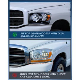 Nilight Headlight and Taillight Assembly Combo Compatible with 2007 2008 2009 Dodge Ram 1500 2500 3500 OE Style Black Housing Amber Reflector with Smoke Housing Tail Lights