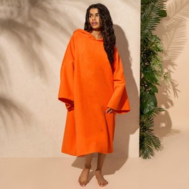 Brentfords Wearable Towel Adult Women Men, Changing Robe Poncho Towel for Swim Surf Beach Bath Hooded Towel Large Absorbent Quick Dry Microfibre Swimming Towel, Orange