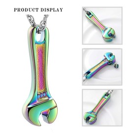 shajwo Cremation Jewelry Urn Necklaces for Human Pet Ashes Locket Pendant Wrench Memorial Keepsake Jewelry for Men Women,Rainbow