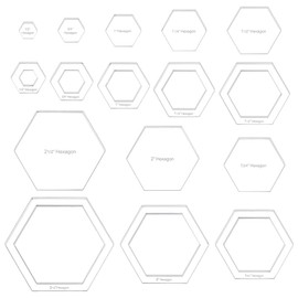 BENECREAT 16 Sizes Hexagon Quilting Template, Acrylic Intricate Sewing Machine Ruler, Transparent Pressure Plate Router Template for DIY Hand Patchwork Cutting Craft, 6mm Thick