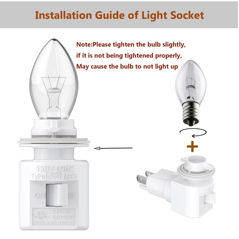 TWDRTDD Plug in Night Light, Adjustable E12 Base Socket with
