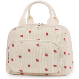 HOMESPON Insulated Lunch Bag for Women Men Adult Cute Corduroy Cool Bag Lunch Box Container Large Capacity Lunch Tote for Work School or Picnic(Beige Strawberries)