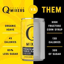 Q TONIC WATER with Real Quinine & Organic Agave - Ideal for Cocktails & Mocktails - Made with Real Ingredients, Perfectly Carbonated & Less Sweet - 45 Calories per Can - 7.5 Fl oz (Pack of 8)