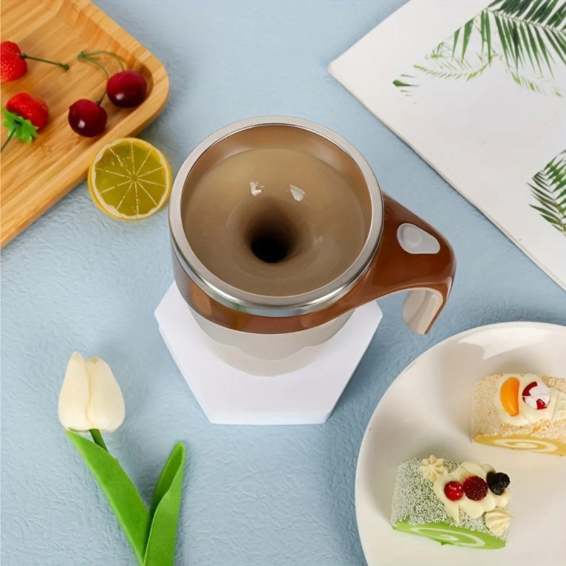 Taza Con Agitador Magnético, Acero Inoxidable, Café Marrón