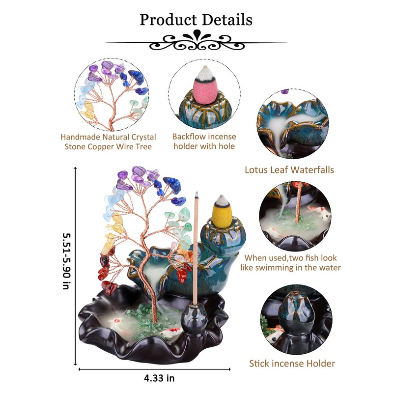JSDDE Backflow Incense Burner with Chakra Tree of Life Decorative