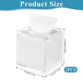 2 Pack Clear Acrylic Tissue Box Holder, Square Modern Tissue Dispenser Holder Cover Napkin Organizer for Bathroom, Kitchen, Office, Vanity, Dresser, Countertop