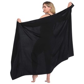 HDE Plus Size UPF 30+ Pareo Swimsuit Cover Up Fringeless Sarong Sun Shawl Wrap Black