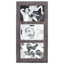 Malden International Designs Distressed Wood Collage Picture Frame, 3 Option, 3-4x6, Rough Gray 3-OP. 4X6 Ridge Linear