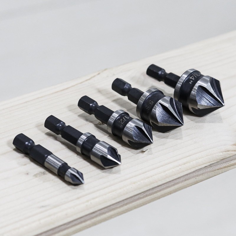 ChgImposs 5PCS Countersink Drill Bit Set, 1/4 Inch Hex Shank