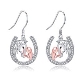 Horseshoe Earrings 925 Sterling Silver Horse Shoe Dangle Earrings Horse Mother's Day Jewelry for Women