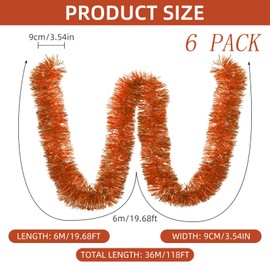 118 Feet Orange Christmas Tinsel Garland, Metallic Twist Garland Shiny Hanging Foil Tinsel Banner for Christmas Tree Home Office Party Decoration