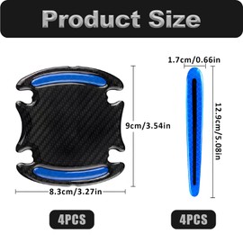 8PCS Car Door Handle Protector, Anti-Scratches Carbon Fiber Car Door Handle Scratch Protector with Self-Adhesive Reflective Car Door Handle Cup Protector for Most Cars (Blue)