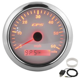 GPS Speedometer Gauge, Weatherproof 0-60MPH/H LCD Display with 7 Adjustable Backlight Color, 85mm/3.35in High Accuracy 316 Stainless Steel Marine Speedometer for RVs Boats 9‑32V (White)