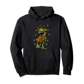 Funny T- Rex Dino In Christmas Reindeer Costume Snow Pullover Hoodie