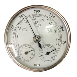 Prettyia Instrumentos De Clima Ambiental, Termómetro De Metal/Higrómetro/Barómetro 3 En 1 Estación Meteorológica