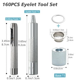 Annickee Grommet Tool Kit, Eyelet Punch Kit, 10mm Metal Grommet Kit Tool, Eyelets & Punch with Storage Box, Grommet Punch Kit with Metal Washers Setting (160 Sets of Silver)