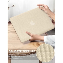 Seorsok Compatible with MacBook Air 13 Inch Case2022 2021 2020 2019 2018 Release A1932 A2179 M1 A2337 Touch ID,Elegant Leather Plastic Hard Shell Case with Transparent Keyboard Cover,Khaki Woven