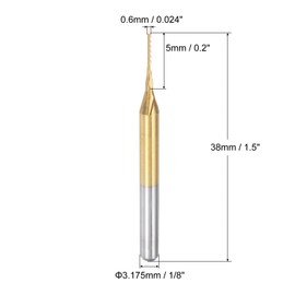 sourcing map 10Pcs 0.6mm Titanium Coat Carbide End Mill Engraving Milling Cutter CNC Router Bits for PCB Machine, 1/8" Shank