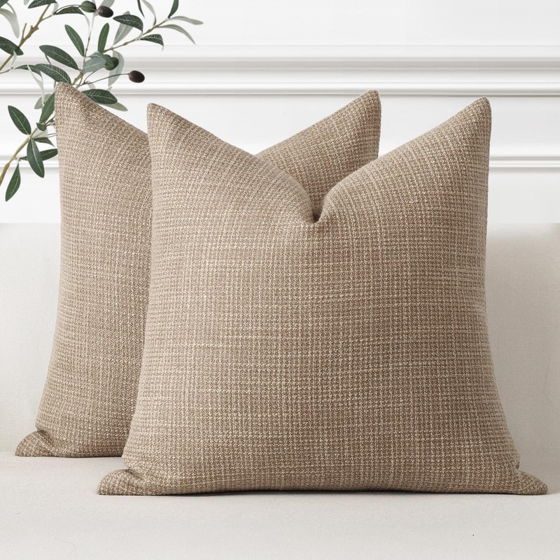 Artscope Light Coffee Cushion Covers Set of 2 Linen Decorative
