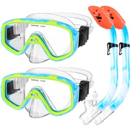 Kids Snorkel Set, Children Anti-Fog Diving Mask Swimming Goggles Dry Top Snorkel Equipment Snorkeling Packages Swimming Gear for Youth Boys Girls Age 5-10 (Blue Yellow+Blue Yellow)