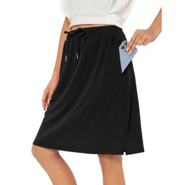 Century Star Tennis Skirts for Women with Pockets Golf Knee Length Skorts Athletic Sports Drawstring Waist Skirts with Shorts 01 Black Medium
