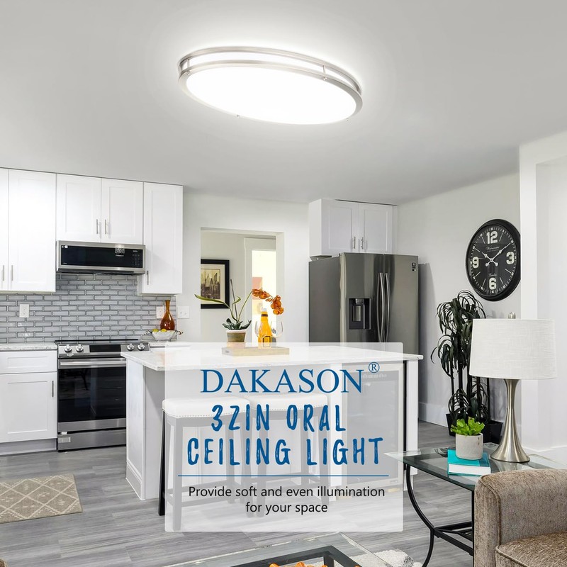 DAKASON 32In Oval LED Flush Mount Light for Kitchen/Living Room,