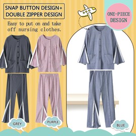 Siomlana Bedridden Patient Clothes,Disability Set with Full Opening on Both Sides,Fracture Suit,Suitable for Incontinence,Check Scrub,Paralyzed Elderly,Post Surgery Dialysis(Men,Blue,XL)