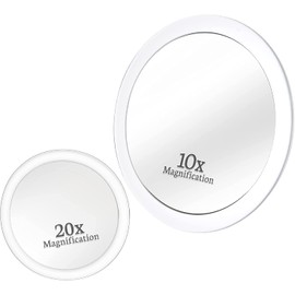 Mirrorvana Espejo de Aumento 10X y 20X con Ventosa para baño - Espejo Redondo de Maquillaje sin luz y portátil de Viaje