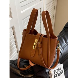 Women's Elegant Minimalist Handbag, Trendy Vintage Bucket Bag, Chic All-match Handbag for Daily & Work Use, Valentine's Day, Gift:_Copper Brown_Please Refer To The Pictures for Dimensions