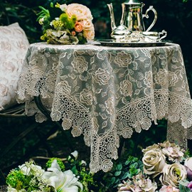 SUTAVIA Lace Tablecloth Embroidered Cover,Classic Rectangular Oblong 60" x 120" Inch Dustproof Tablec Cover,for Kitchen Dining Picnic Table and Wedding Banquet Home Decoration (Gold, 51"×51")