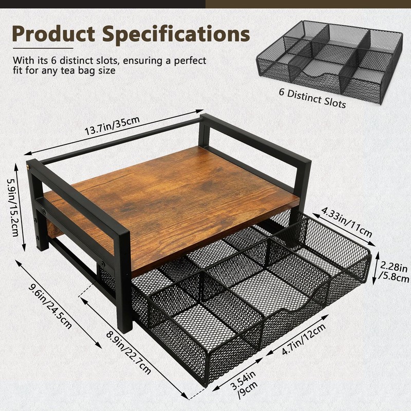 OIHYA Tea Bag Organizer with 6 Compartments Storage Drawer for