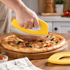 Stainless Steel Pizza Cutter for Easy Slicing – Rocker-Style Food Chopper with Protective Cover for Pizza, Dough & Cheese