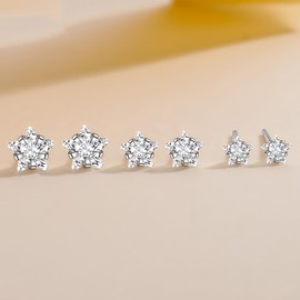 Hinvan 3 Pairs 999 Sterling Sliver Earrings Silver Star Stud Earrings Set Silver Studs Earrings Cubic Zirconia Small Earrings Hypoallergenic Silver Star Earrings 4/5/6mm Earrings for Women Men Girls