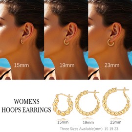 NEARLAND 14K Gold Earrings for Women 14K Gold Hoop Earrings for Women Small Twisted Hoop Earring for Womens Hoops Chunky Gold Hoops Earring for womens 19mm