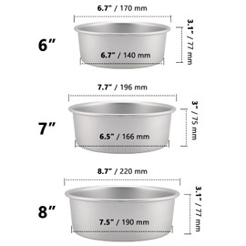 ZOENHOU Set di 3 tortiera rotonda in alluminio anodizzato, 15,5 cm, 20,5 cm, con fondo rimovibile, 3 cm, antiaderente rotondo teglia da forno