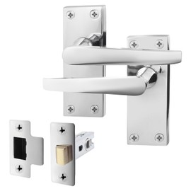 EAI Polished Chrome Door Handle & Latch Set | 1 Pair Internal Handles on Backplate with Latch (64mm) | Straight Pattern