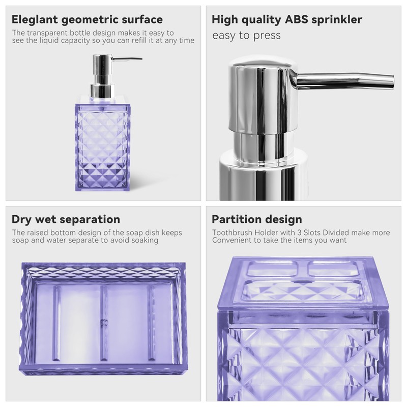 Seeatoo Bathroom Accessory Set, 4 PCS Light Purple Bathroom Accessories