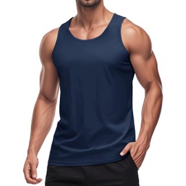MAGCOMSEN Men Workout Tank Tops Sun Shirt Lightweight Running Shirt Summer Quick Dry Gym Tank Undershirts Navy Small