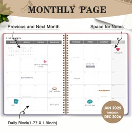 Monthly Planner Jan 2025 - Dec 2026, Simple Calendar Planner Notebook 8.5" x 11" Soft PVC Cover Spiral Binding With Goals To Do List, Habit Tracker, 24 Months Suitable for Schools & Offices & Home