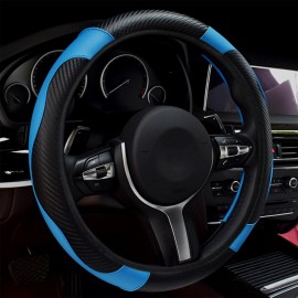 DONWELL 15'' Car Steering Wheel Cover Carbon Leather Breathable Anti-slip Accessories - Blue