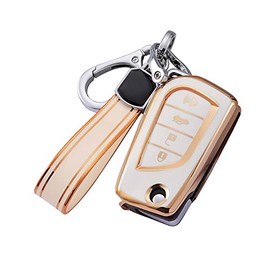 Riloer Car Key Fob Cover, Car Key Fob Cover Compatible with Toyota Fortuner tundra Camry RAV4 Highlander Corolla Tacoma Levin 4Runner White
