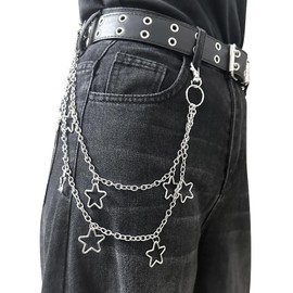 OWMOSYX Silver Star Pants Chain Layered Rock Wallet Jeans Trousers Chain Belt Vintage Goth Punk Hip Hop Body Accessories for Women Men (Pentagram style)