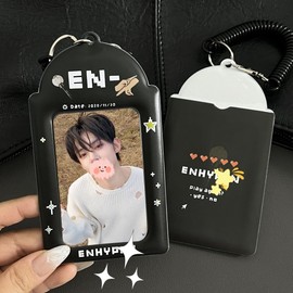 K-POP Photocard Holder Black Minimalist and High-End Enhypen Card Sleeve Simple Card Cover Suitable for Storing 3~3.5-In Celebrity Album Cards (En)