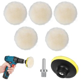 Gzcnsel 7PCS 3 Inch Wool Polishing Buffing Pad Kit, Car Buffer Polisher Pads with M10 Drill Adapter for Car Detailing, Waxing, and Polishing - Compatible with Drill Buffer Attachment